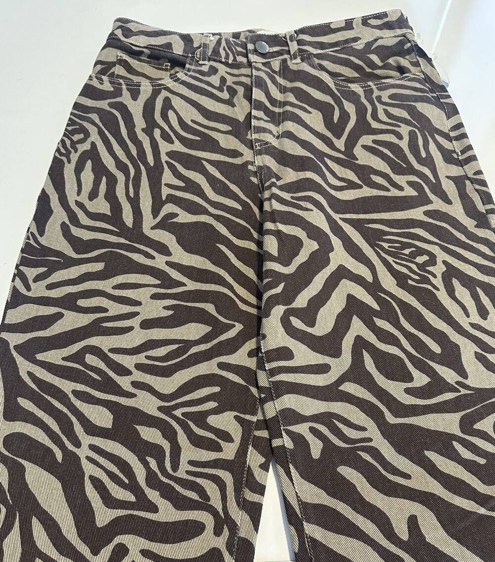 RSQ Tillys Jeans Women’s Sz 30 Brown Zebra Hi Rise Baggy Loose Denim NWT Casual